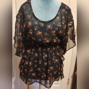 Floral Black Sheer Women's Top